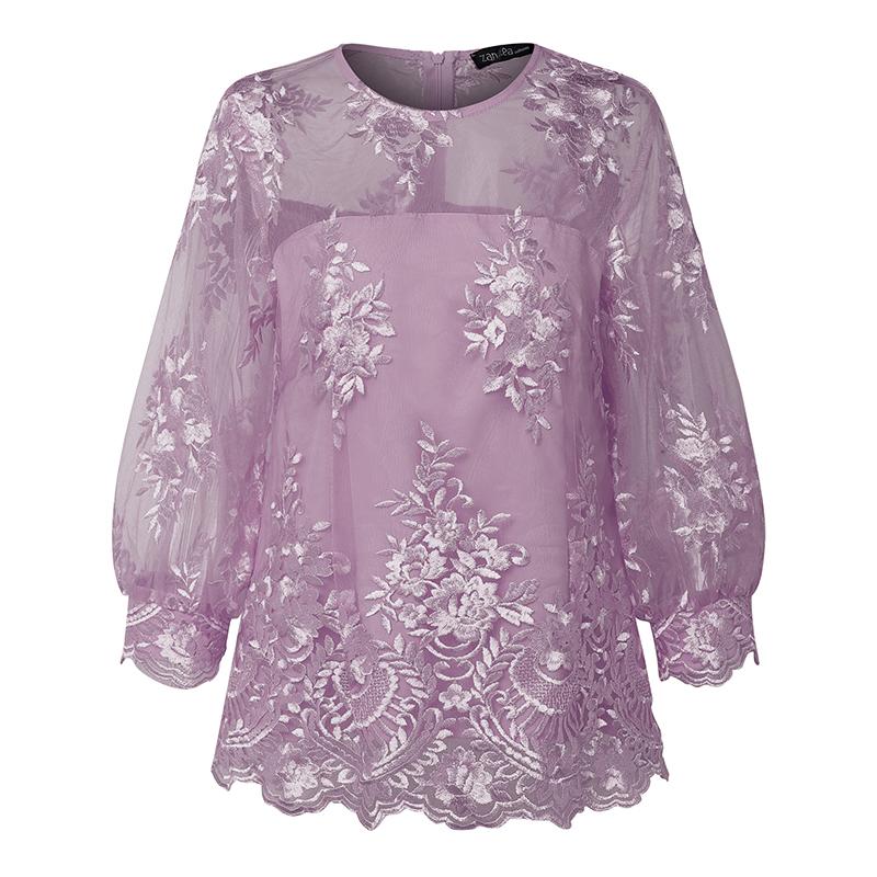 ZANZEA Dámská elegantní letní ležérní halenka s 3/4 rukávem a krajkovou vsadkou