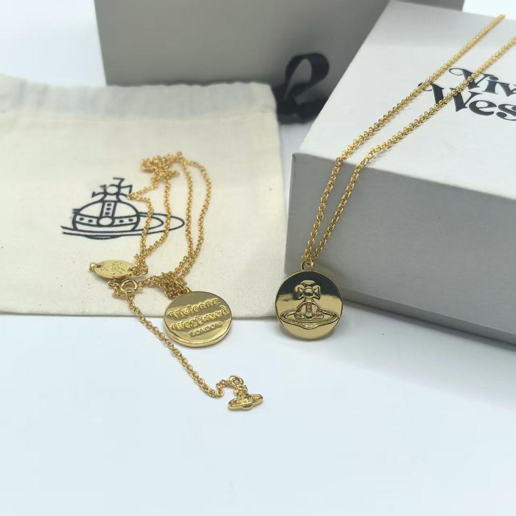 Empress Dowager Saturn Pendant Necklace: Luxury Coin Design for Women's Elegant Style.