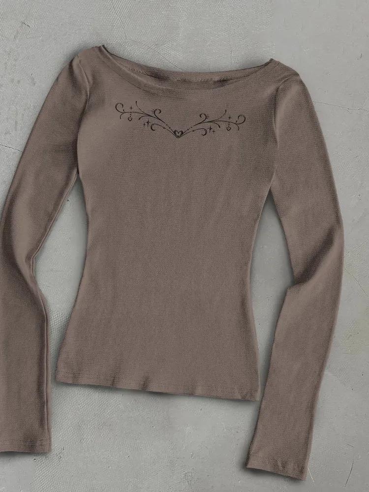 2026 Autumn/Winter Women's Y2K Off-Shoulder Slim-Fit Long-Sleeve Top