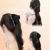 Synthetic Wig Elegant Women Pearl Black Bow Clip Curly Wig Natural Wavy Fake Ponytail Grabber Extension