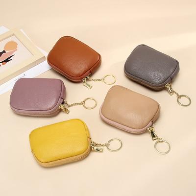 Genuine Leather Mini Zipper Wallet for Women Compact Keychain Coin Purse with Top Grain Leather Stylish Design
