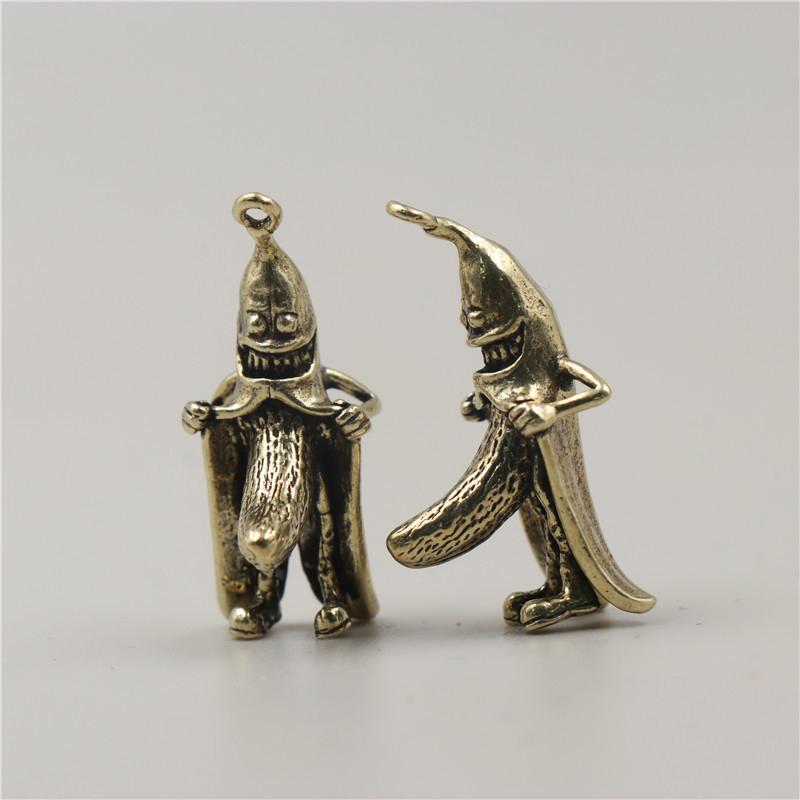 Retro mosazný banánový muž kreativní klíčenka s přívěskem na plochu ručně vyráběný dárek