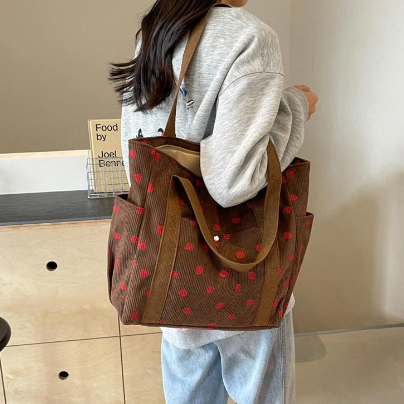 Forest Fresh Corduroy Handbag Sweet and Fashionable Versatile Shoulder Bag Beautiful and Simple Commuter Women's Tote Bag