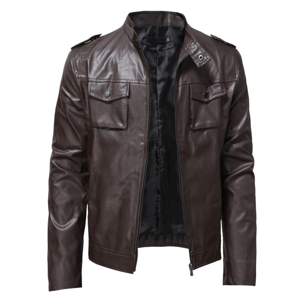 Herren Leder Herbst Neue Stehkragen Motorrad Lederjacke Herren Trend Sport Herren Lederjacke