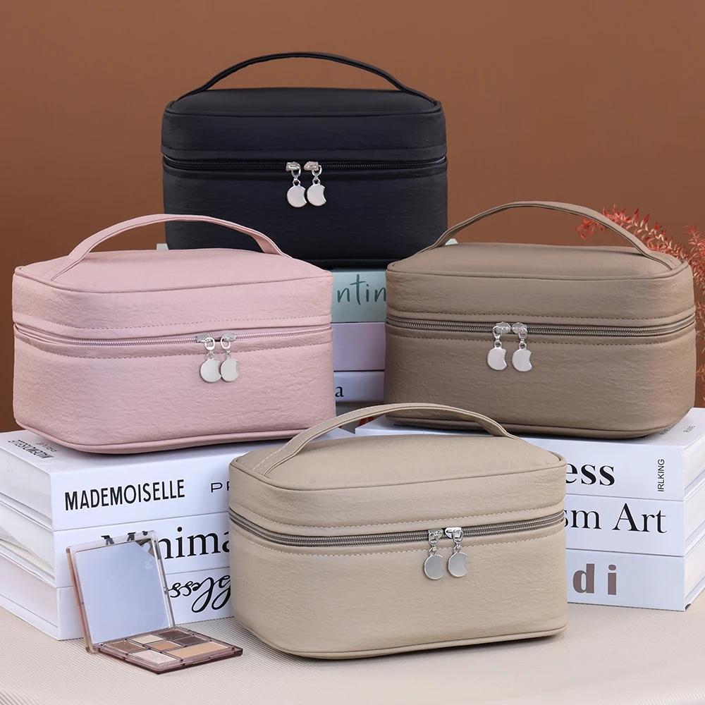 Große Kapazität Kosmetiktasche für Damen Reise Kosmetiktasche Wasserdicht PU-Leder Toilettenartikel-Organizer mit kleiner Tasche Samt-Innenfutter