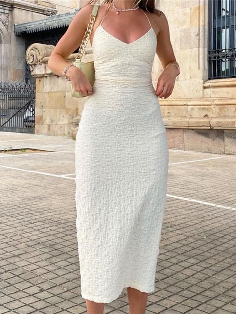 

Элегантное платье без бретелек с лямкой на шее, женские сексуальные платья с глубоким вырезом и открытой спиной, летние тонкие повязки, высокая уличная одежда, халат S белый