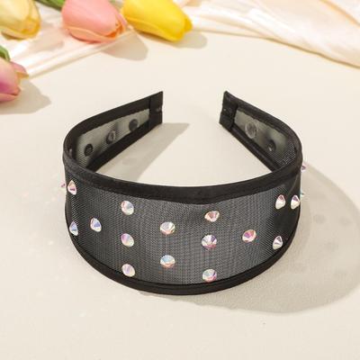 Simple Headwear Mesh Pearls Headband Creative Waterproof Rhinestone Wide Hair Hoop Beads Sparkling Black White Hairband Daily