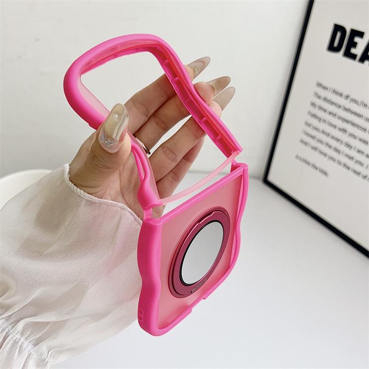 Applicable To Samsung ZFlip7 Rotating Mirror Holder Mobile Phone Case Skin Feeling Wave Zflip6/5 Folding PC Protective Case