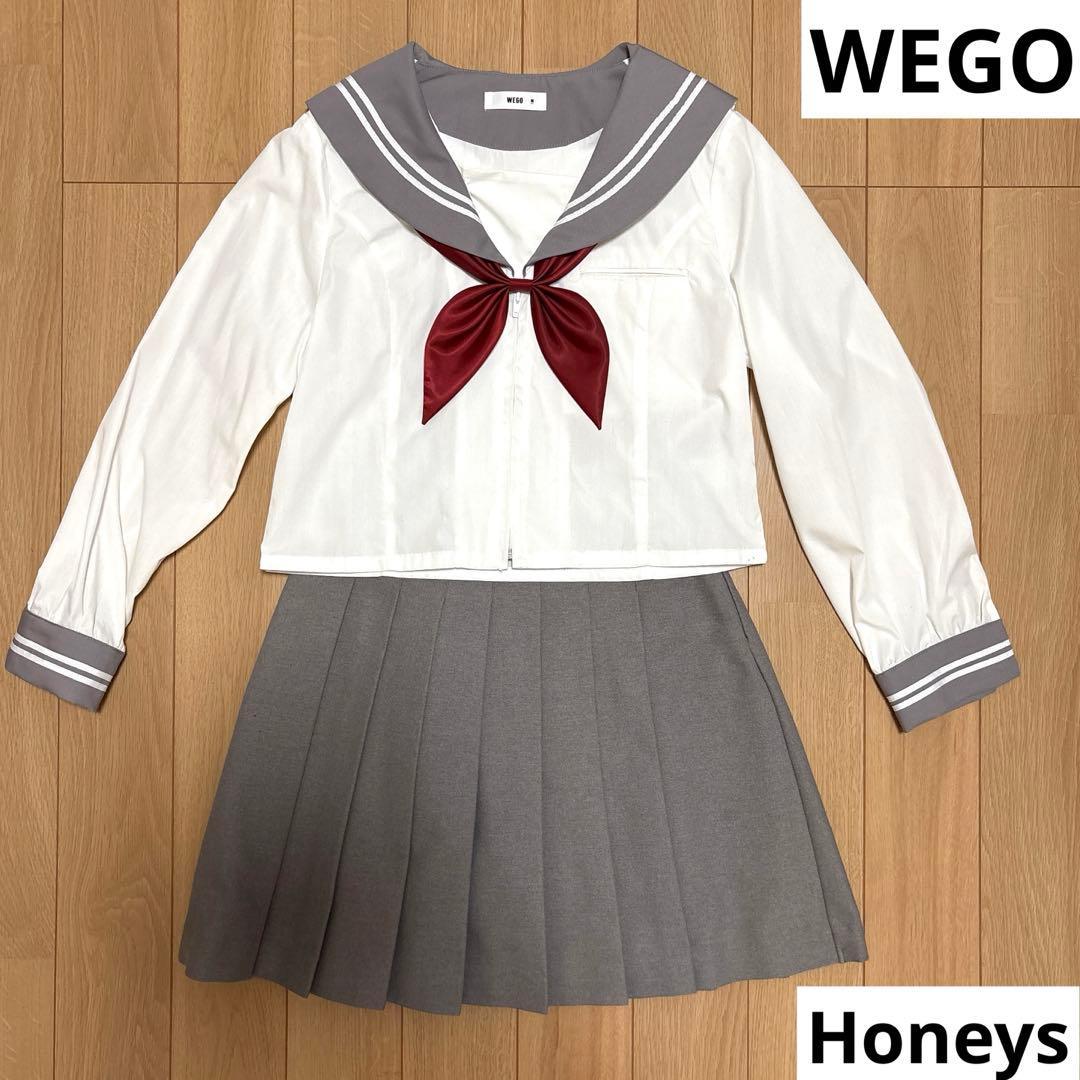 WEGO Honeys sailor uniform top and bottom + ribbon tie 3-piece set gray x white