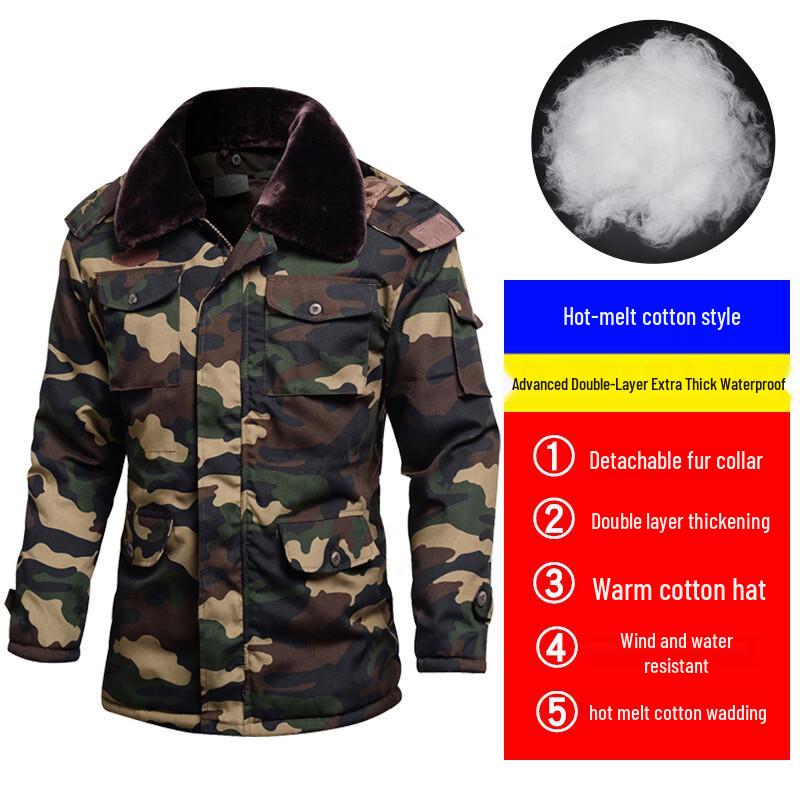 Men s Winter Thickened Camouflage Cotton Overcoat 165-190
