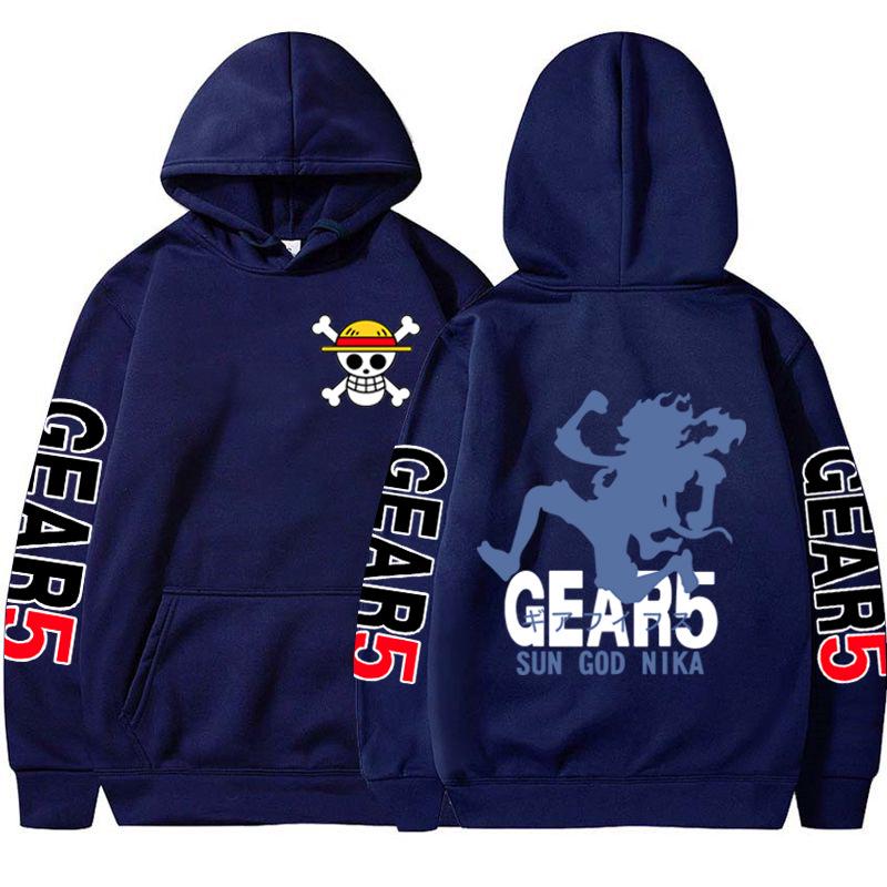 One Piece Anime Luffy Print Fleece Hoodie – Long-Sleeve, Five-Speed