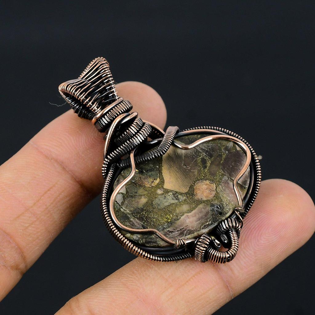 Copper Rhodochrosite Pendant, 999 Copper Wire Wrapped Jewelry, Gemstone Jewelry Pendant, Handmade Wedding Gift Jewelry