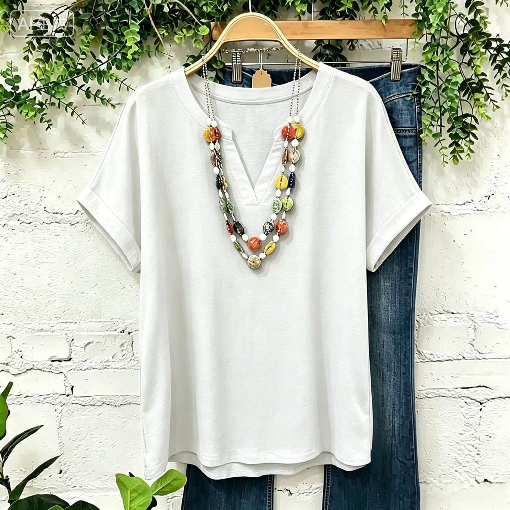 Women's Casual Solid Color V Neck Short Sleeve Top Lightweight Breathable Linen Cotton Blend Shirt for Daily Wear