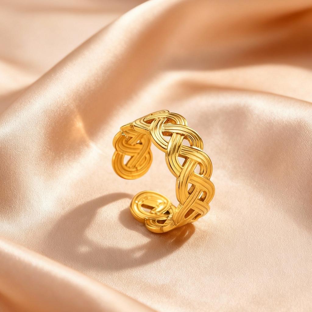 Goldfarbene Edelstahl Chunky Breite Ringe für Damen, Geometrischer Mode Offener Ring, Wasserdichter Minimalistischer Finger Schmuck Geschenk