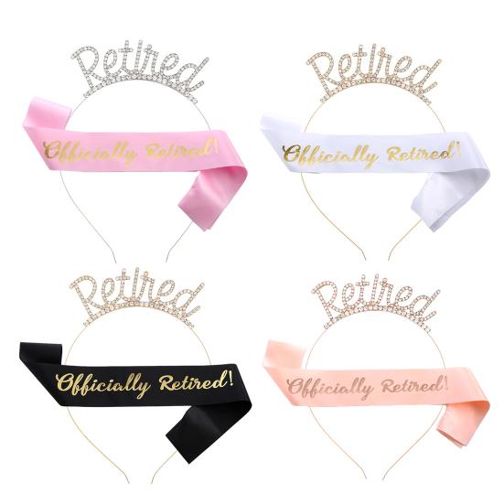 2 st/set pensionsfestskärp tiara-kit roséguld pensionskrona satinbälte med sidokammar festtillbehör