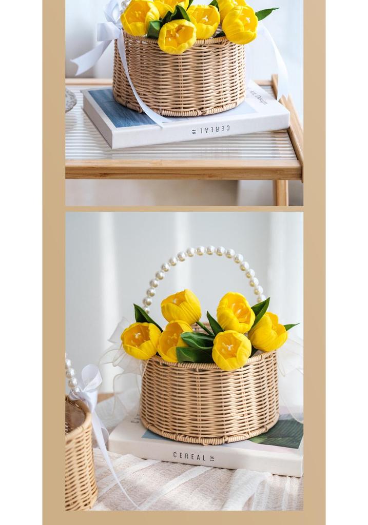 Mother's Day Pearl Handheld Woven Flower & Dessert Display Basket
