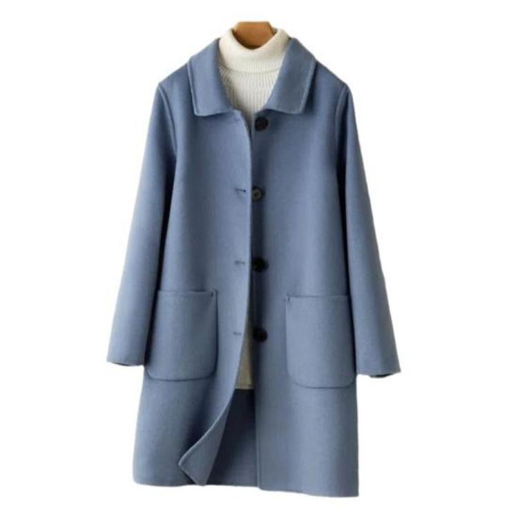 Abrigo de Lana Cálido para Mujer Corte Holgado Solapa Simple Chaqueta Térmica de Manga Larga con Doble Bolsillo Para Ir al Trabajo Cita