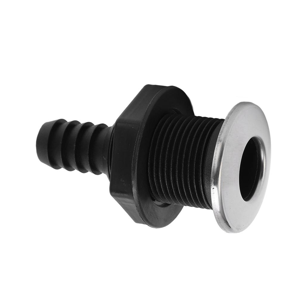 Boat 3 4in Through Hull Scupper Drain Straight Black with Stainless Steel 316 Cover for Yachts Ships