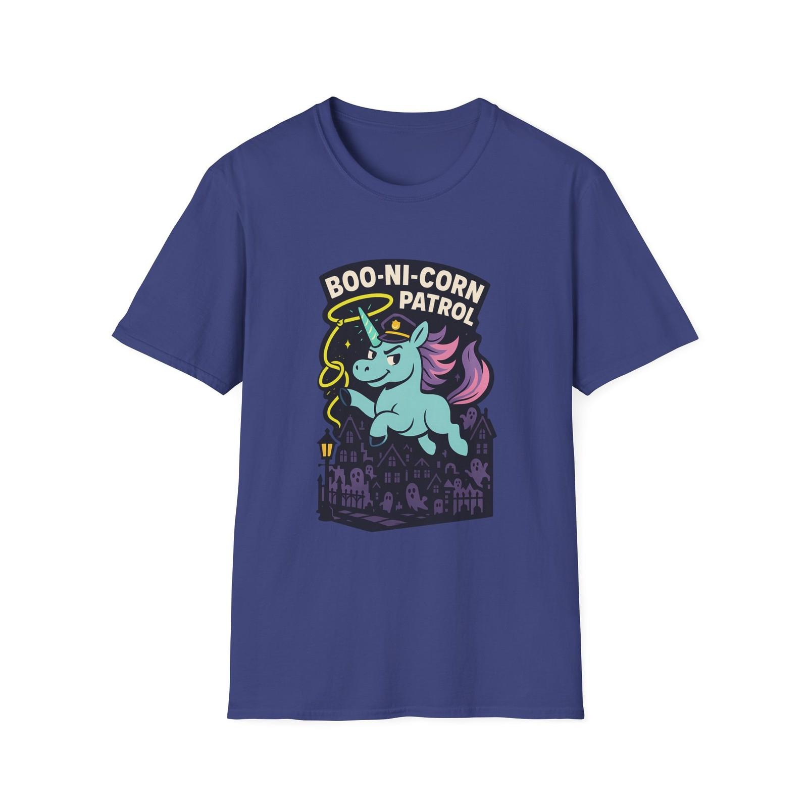 Unisex Softstyle T-Shirt Mens Womens Tees Top Boo-ni-corn Patrol Unicorn Ghost Halloween Police 3XL