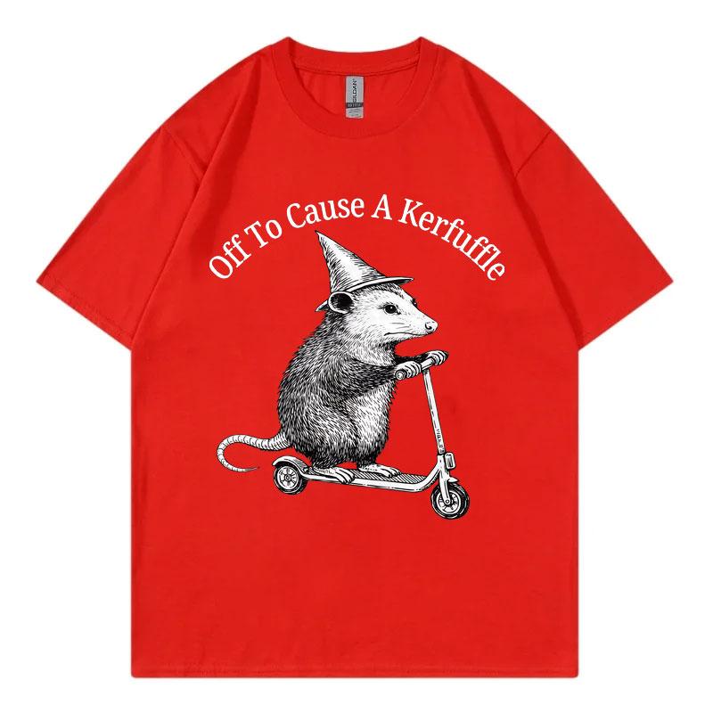 Off To Cause A Kerfuffle Opossum Scooter Funny Tshirt High Street Fashion Trend T Shirt Unisex Unisex Casual Loose Summer Tshirts