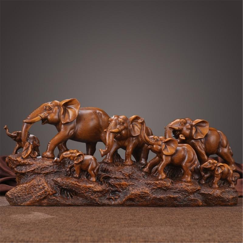 Resin Elephant Family Statues Elephant Herds With Babies Frgurines Sculpture Desktop Decoration Ornament Home Decors