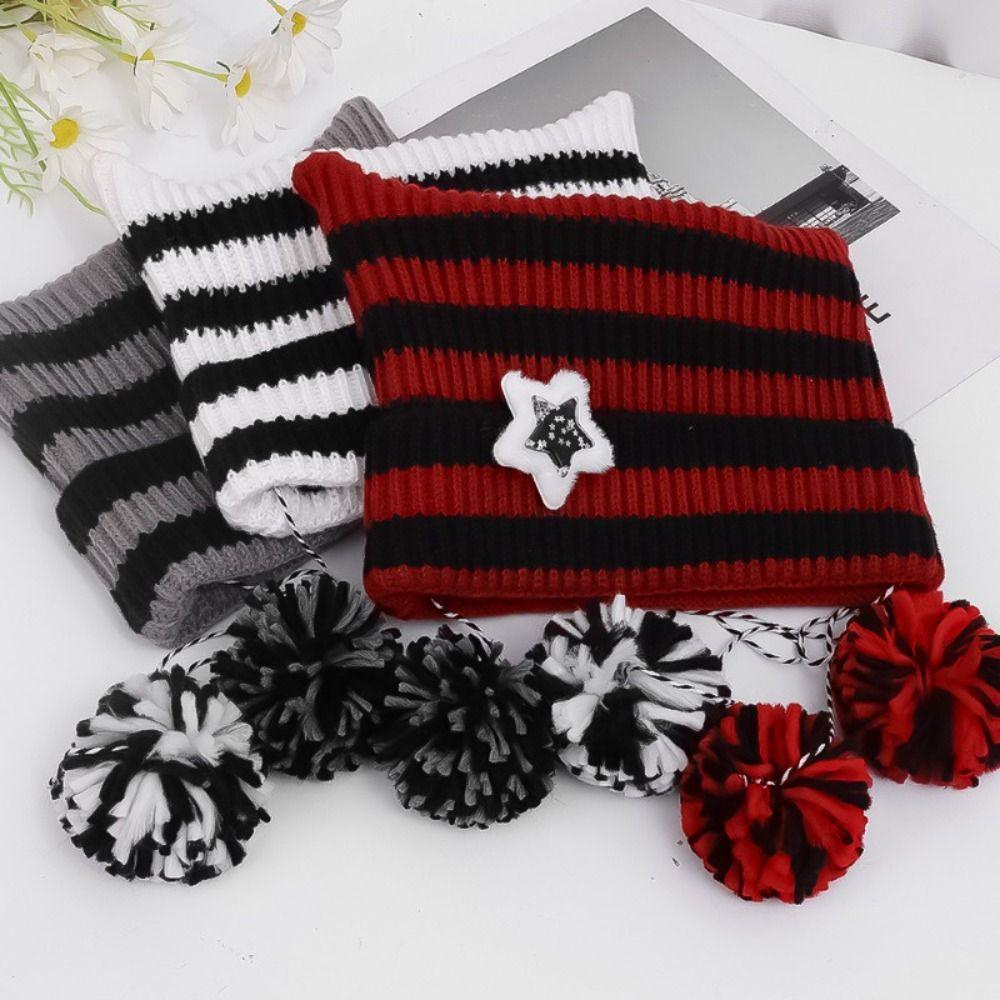 Star Cat's Ears Knitted Hat Y2K Woolen Hat Casual Slouchy Knitted Beanies  Outdoor