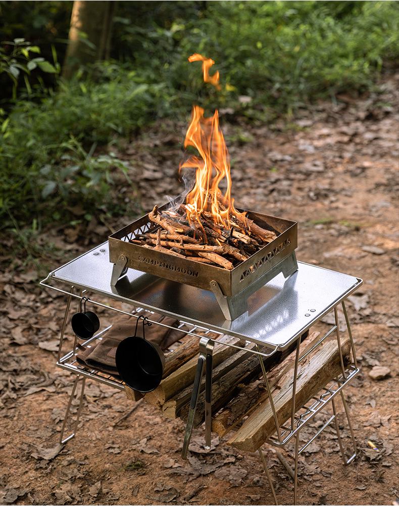 Coleman T-2355 Lightweight Mesh Table with Patterned Stainless Steel Square Top and Auxiliary Tray