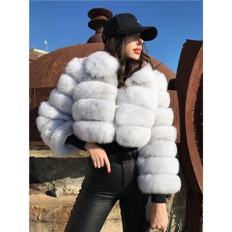 Women Faux Fox Fur Cropped Jacket