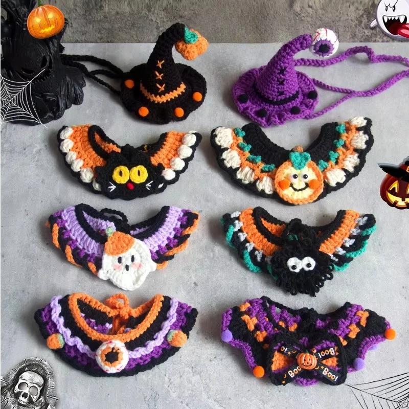 Handmade Cat Collars Cats Nacklace Decoration Halloween Decorative Scarfs For Pets Cat Accessiorie Hallow Pumpkin Collars Decor