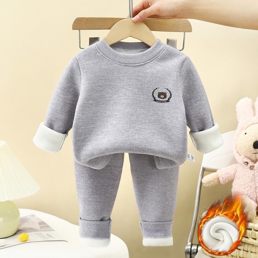 Autumn and Winter Children's Thermal Underwear Plus Fleece Suits Boys' Thick Pajamas Girls' Home Clothes Children's Clothing