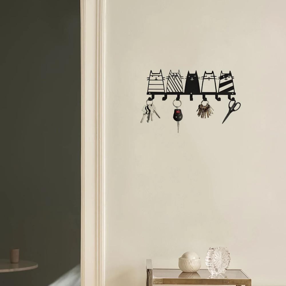 

Wall Mounted Cat Key Coat Hanger 7 Hooks Durable Metal Shelf Hallway