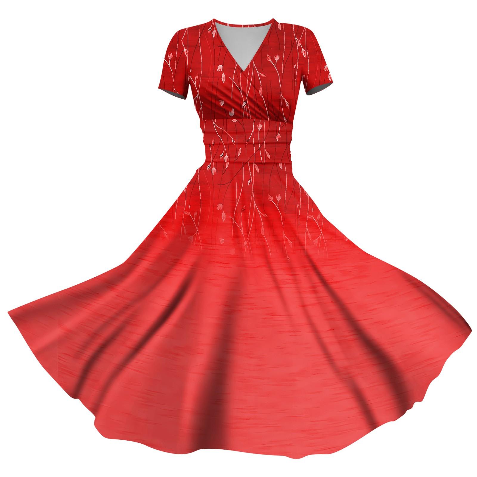 

Жіноча сукня принцеси Сексуальна плісирована сукня з короткими рукавами та принтом на талії з V-подібним вирізом XXL червоний