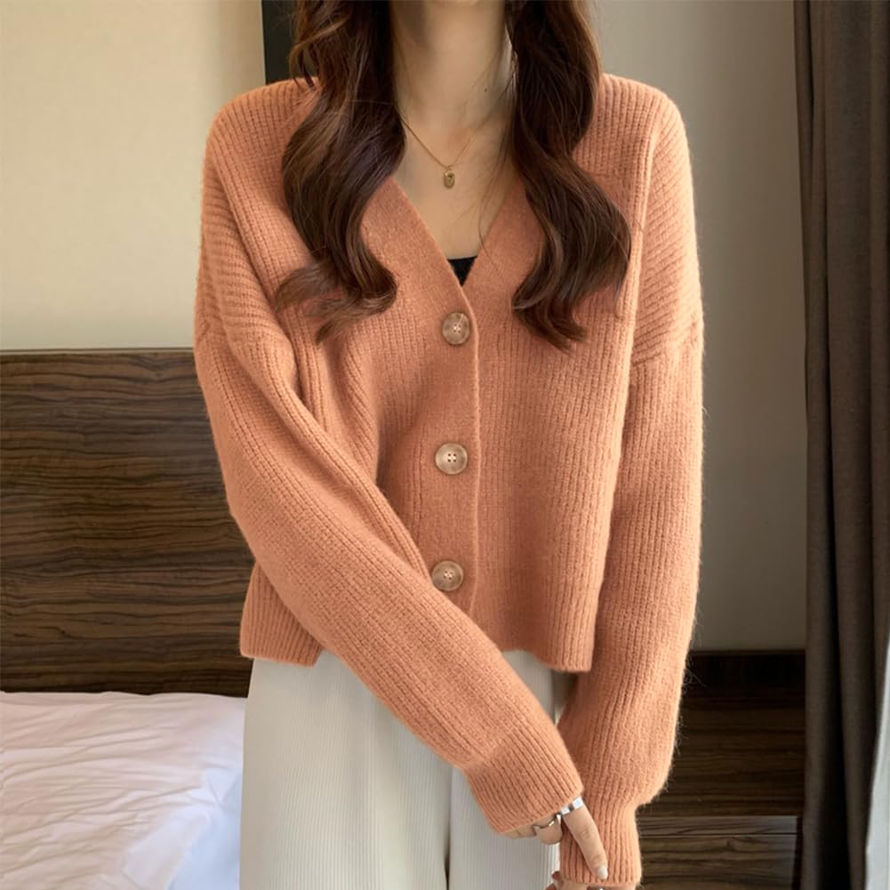 Sueeya Knit Cardigan Bolero Ribbed Long Solid Casual Top for Everyday Winter Women's Sweater, V-Neck, Sleeve, Color, Slimming, Elegant, Cute, Simple,