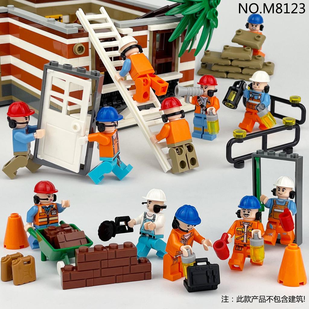M8123 Construction Workers Urban Engineering Minifigures Children Assemble Small Particle Building Block Toys