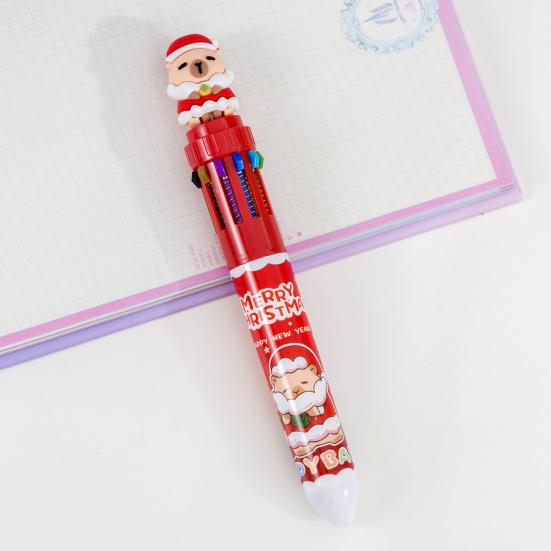 Christmas 10-Color Ballpoint Pen Santa Snowman Topper Designs Pen Multi-Color Writing Tool Fun Holiday Gift for Students Friends