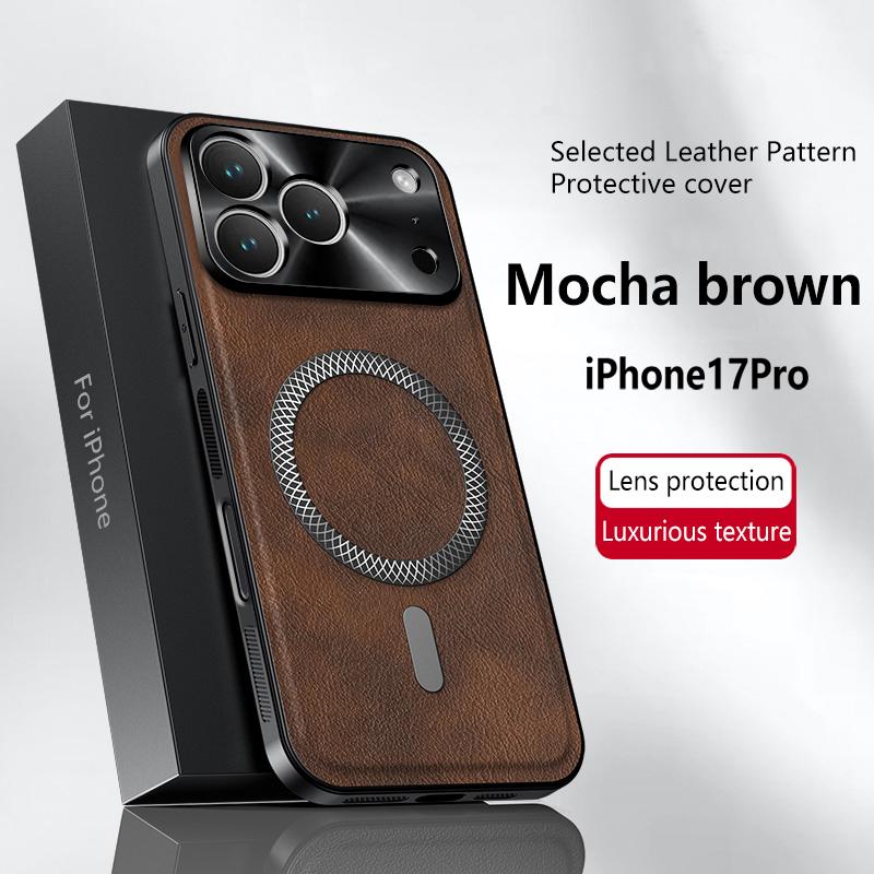Luxury PU Leather Phone Case For Apple iPhone 17 Pro Max 17 Pro 17 Magsafe Magnetic Metal Ring Lens Protection Shockproof Cover