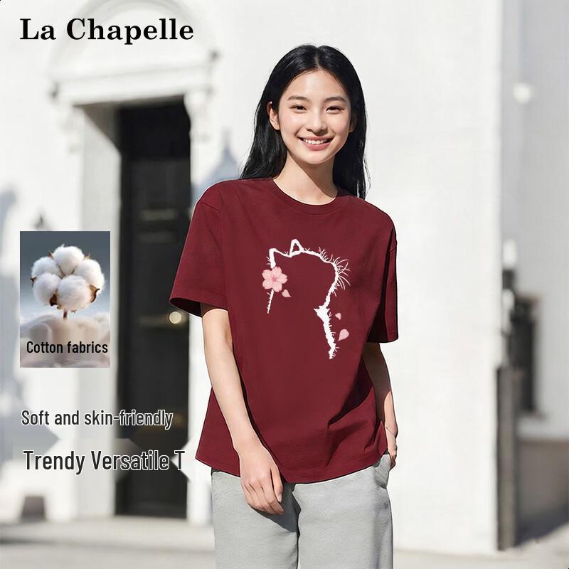 

La Chapelle Women s Cherry Blossom Cat Graphic Cotton T-Shirt 2XL