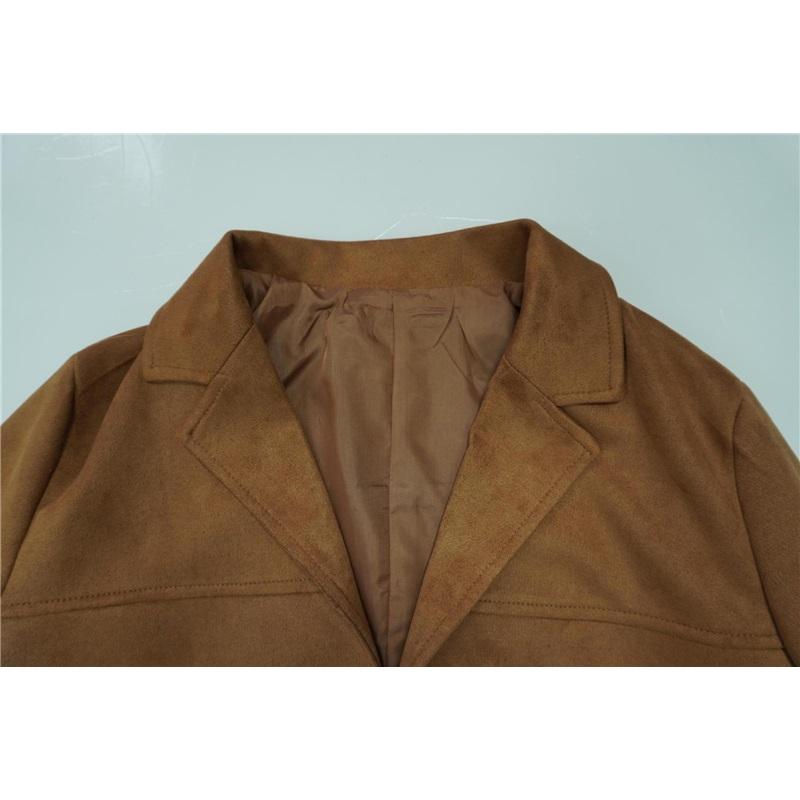 New Style Women's Temperament Women Retro Brown Loose Pocket Long-sleeved Suit Jacket Women