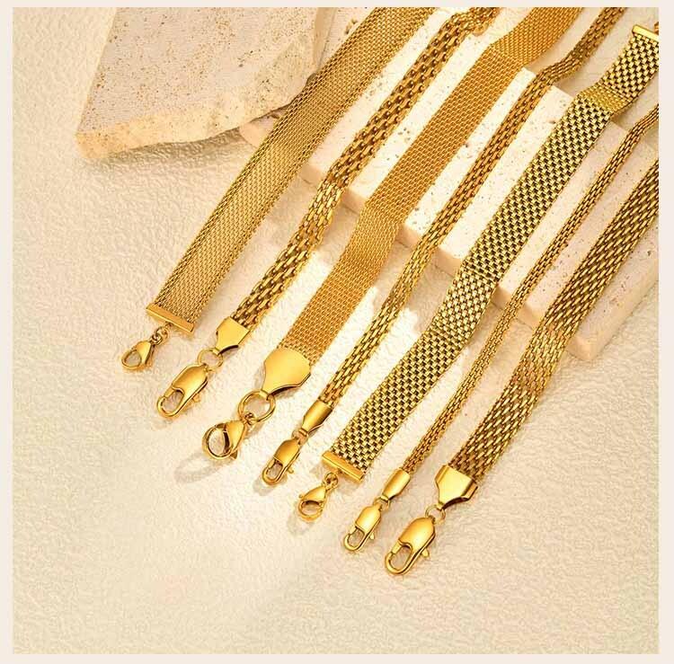 Stainless Steel 18K Gold Plated Bracelet for Women, Adjustable Weaving Mesh Chain, Exquisite Jewelry Gift