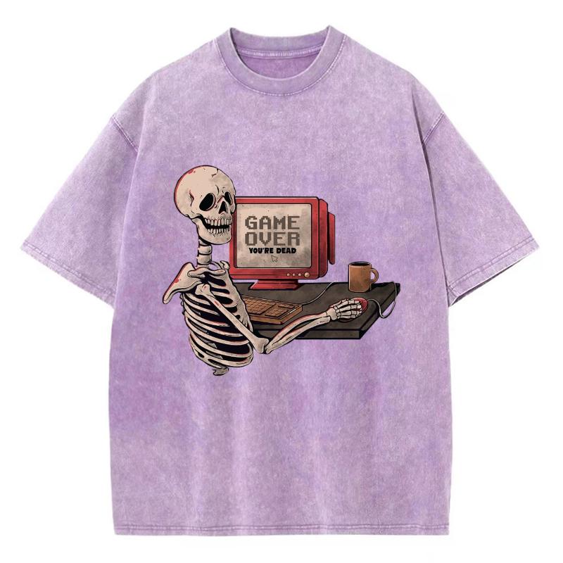 

Повседневная футболка в уличном стиле Y2K для пары с принтом черепа, имитирующая старый деним, с короткими рукавами и круглым вырезом, одинарная 3XL