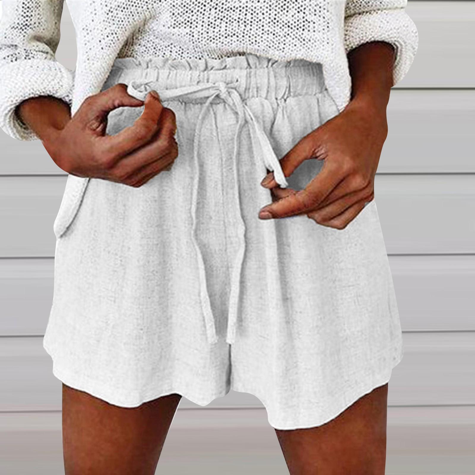 

Модные однотонные свободные повседневные шорты с поясом XL белый