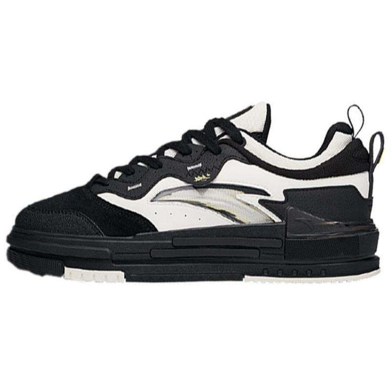 Anta men s low-top skate shoes black white, synthetic leather non-slip durable 912138060-2 44.5