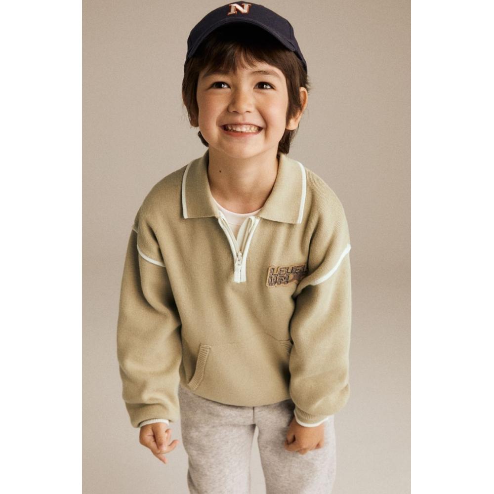 

Свитер-поло HM Zip top бежево-белый