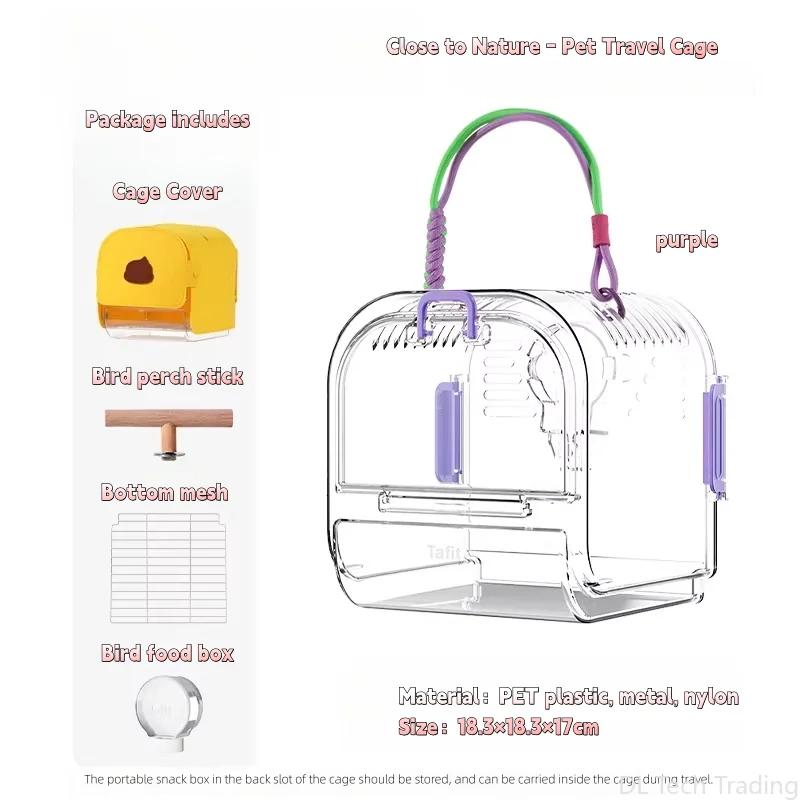 Transparent Small Pet Travel Cage with Large Window, Removable Bottom Mesh & Washable, Portable Bird Carrier with Cover