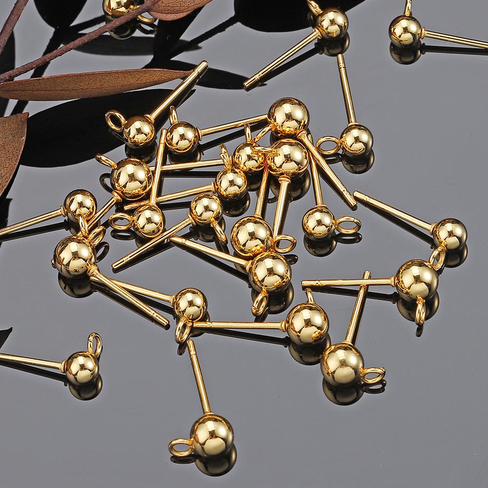 20pcs 100pcs Stainless Steel Round Ball Ear Post Studs Ear Backs with Open Rings Stud Earrings Base DIY Jewelry Making Wholesale