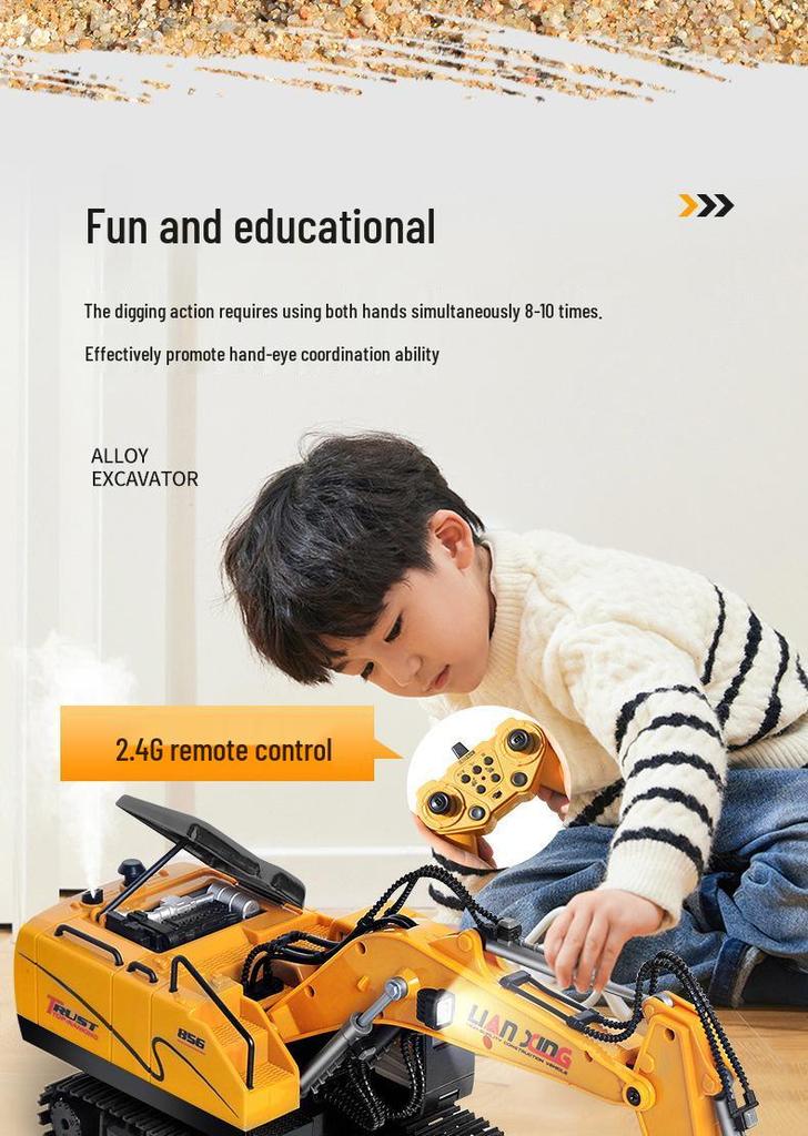 Children's Remote Control Excavator Toy - Large Electric Alloy Digger with Spraying Feature