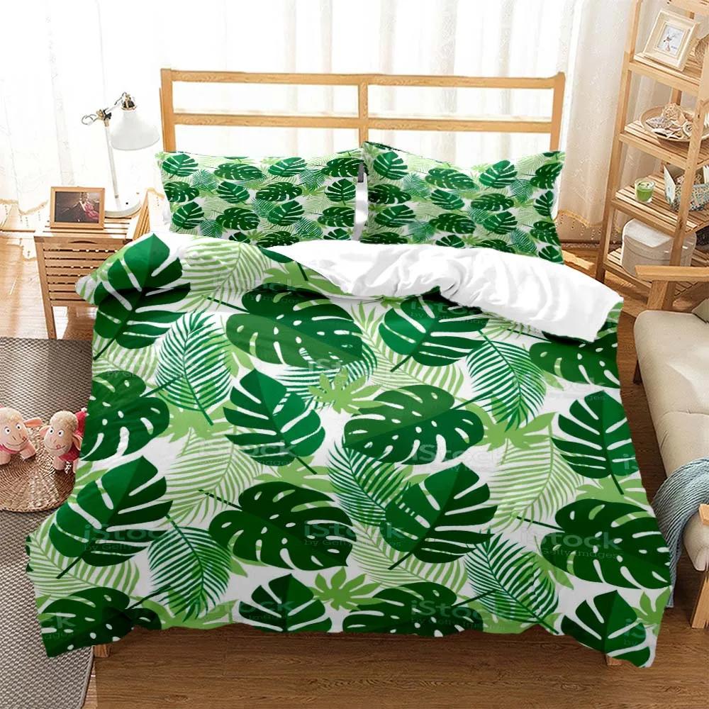Fresh Green Leaf Minimalist Printed Quilt Cover Pillow Cover Queen Bedding Set Bedding Set Luxury Customized Bedding Set
