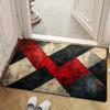 1pc Modern Geometric Flannel Sponge Mat - Non-Slip, Washable Kitchen Floor Mat with Black, White, and Red Geometric Patterns, Pe