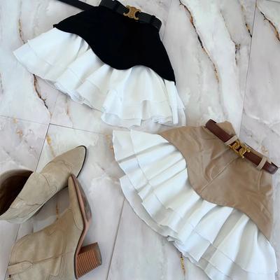 Schicker Falten-Midirock für Damen, Hochtailliert, Plissee-Patchwork, A-Linie, Mode, Dame, Straße