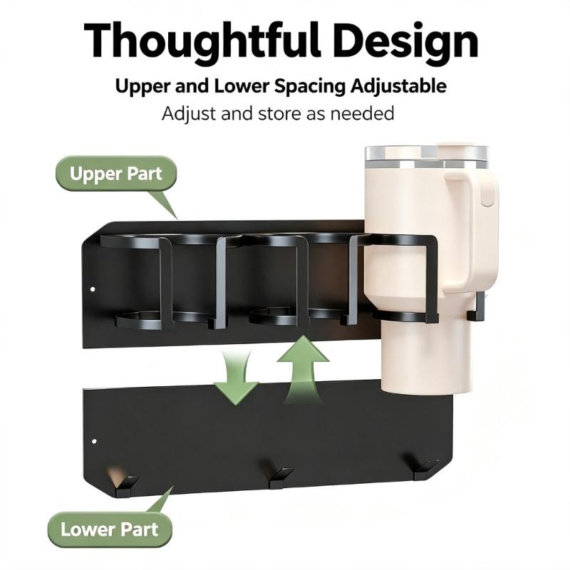 Cup Rack for Refrigerator Side Use, Magnetic Carbon Steel Holder with Open Front Access for Large Drink Cups and Clean Kitchen Drinkware Storage